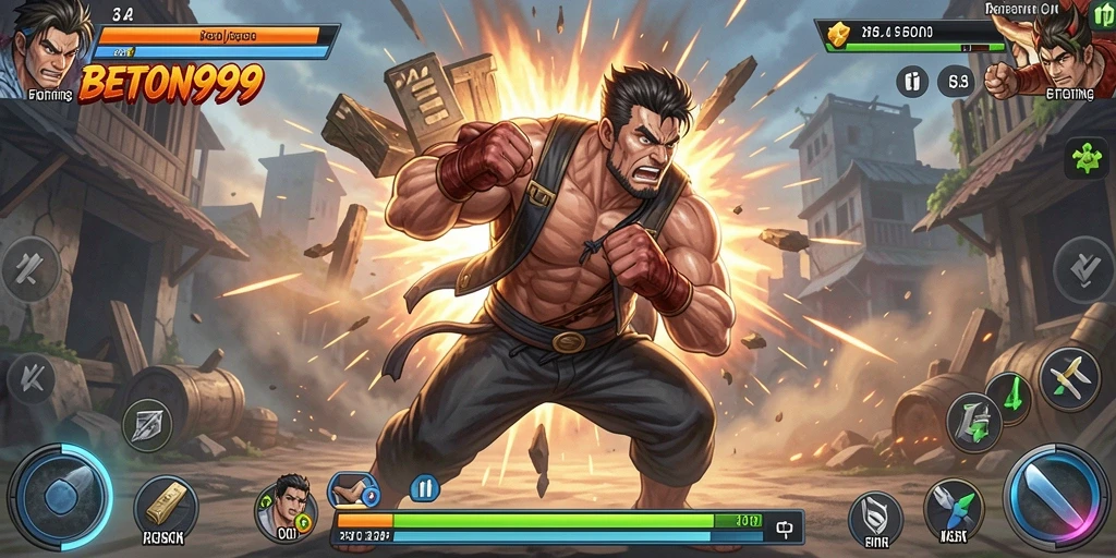 Gameplay seru dan menegangkan dalam BETON999 saat karakter bertarung.
