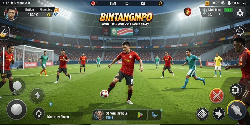Tampilan gameplay menarik di BINTANGMPO dengan aksi sepak bola yang seru.