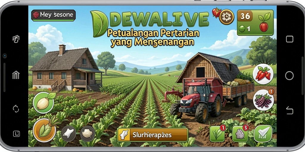 Screenshot DEWALIVE menampilkan aktivitas bertani yang seru dan interaksi sosial.