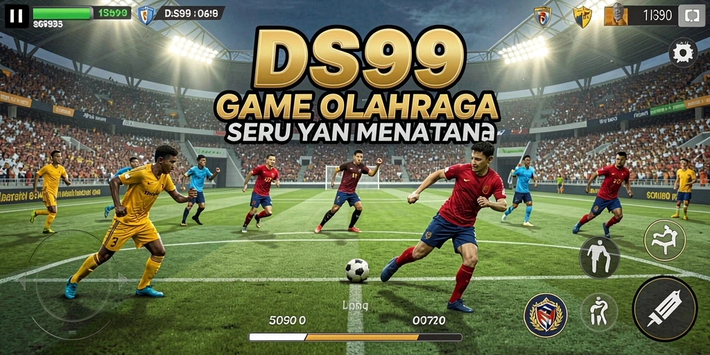 Screenshot utama DS99 menampilkan aksi seru dalam pertandingan olahraga.