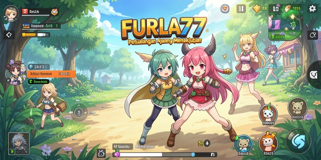 Tampilan gameplay menarik di dunia FURLA77 yang penuh warna.