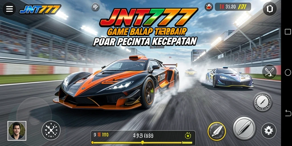 Screenshot gameplay JNT777 menampilkan aksi balap yang mendebarkan.