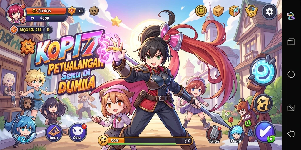 Tangkapan layar gameplay KOPI77 menampilkan karakter Anime yang beraksi.