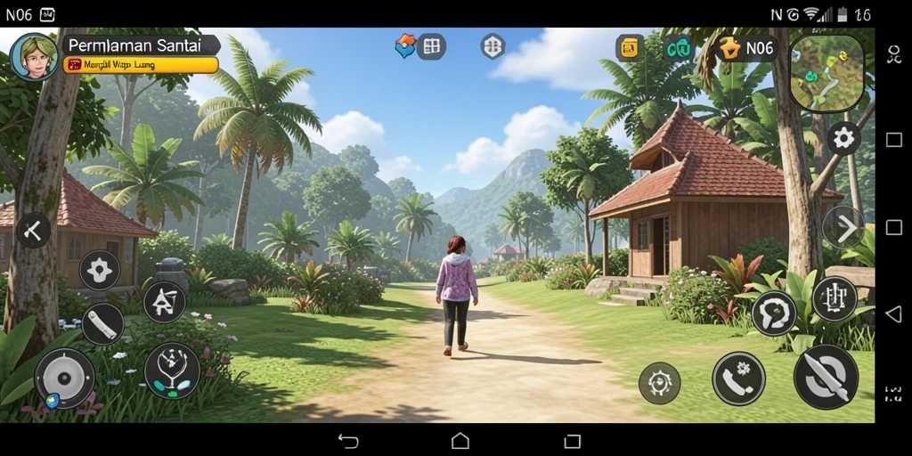 Screenshot N06 menampilkan karakter dan tantangan gameplay yang berwarna-warni.