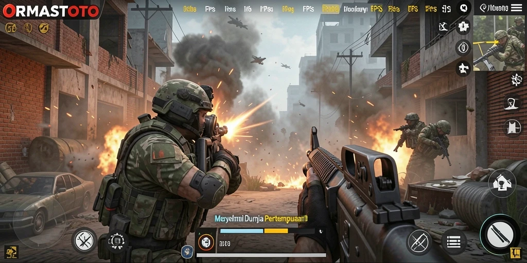Screenshot gameplay ORMASTOTO menampilkan aksi tembak-menembak yang mendebarkan.