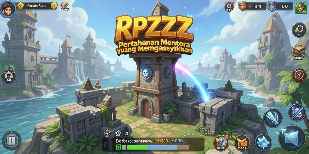 Tampilan screenshot RPZZZ menampilkan aksi mendebarkan dalam gameplay Tower Defense.