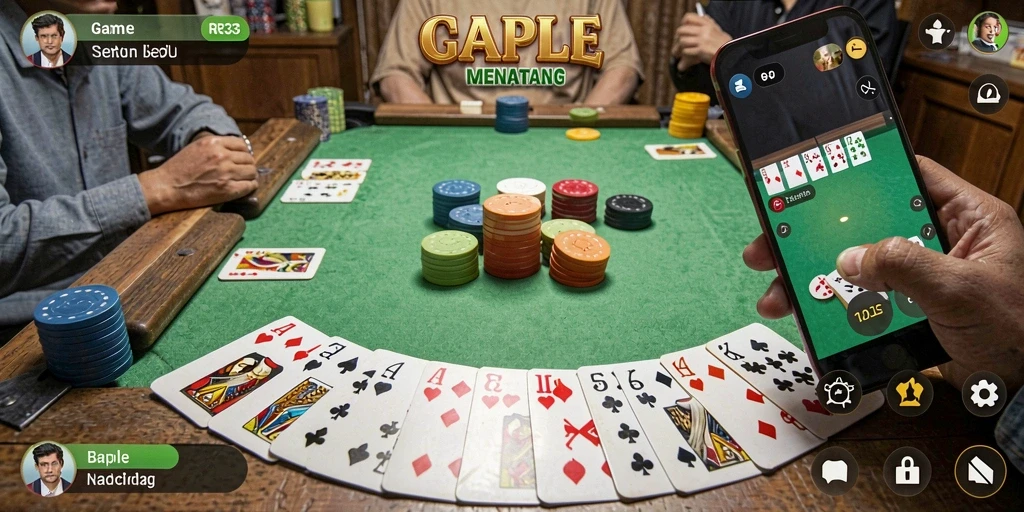 Screenshot gameplay RR33 menampilkan sesi permainan Gaple yang seru.