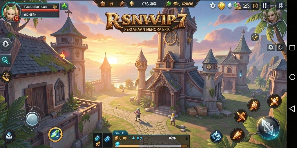Menampilkan gameplay RSNVIP7 yang intens dan mendebarkan di arena Tower Defense.