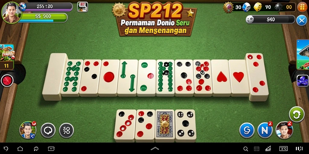 Screenshot gameplay SP212 menampilkan suasana permainan Domino yang seru.