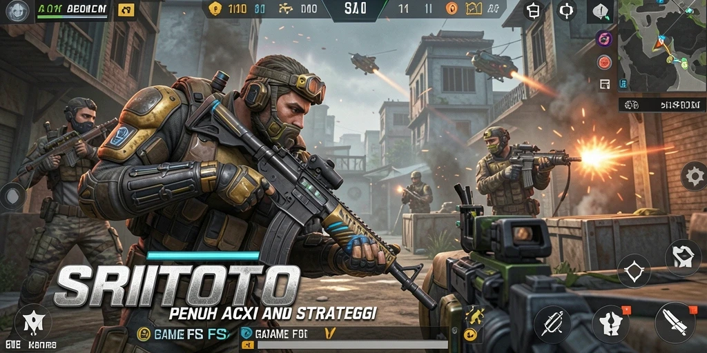 Tampilan gameplay SRITOTO yang intens dan penuh aksi di medan perang.