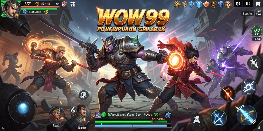 Tampilan gameplay WOW99 yang penuh aksi dalam arena pertarungan.